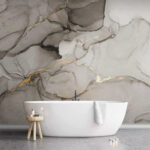 Fotobehang Abstracte marmeren texturen met metallic accenten