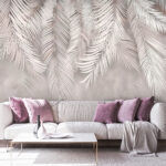 Fotobehang Elegante palmbladeren op beige achtergrond.
