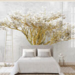 Fotobehang Boom met witte bloemen
