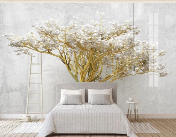 Boom met witte bloemen Fotobehang Boom met witte bloemen