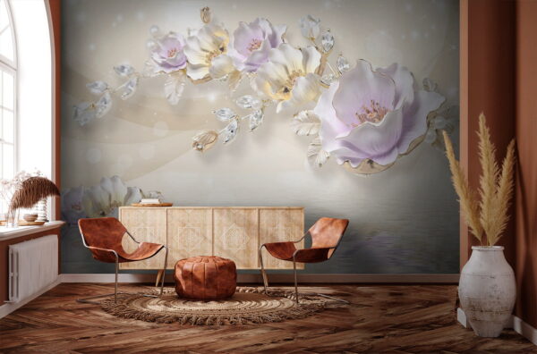 Delicate bloemen met sprankelende accenten Fotobehang Delicate bloemen met sprankelende accenten