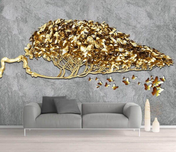 Boom met vlinders die eruit vliegen Fotobehang Boom met vlinders die eruit vliegen