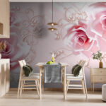 Fotobehang Groep roze rozen