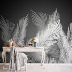 Fotobehang Witte veren op een zwarte achtergrond