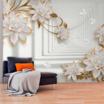 Fotobehang Witte en oranje bloem