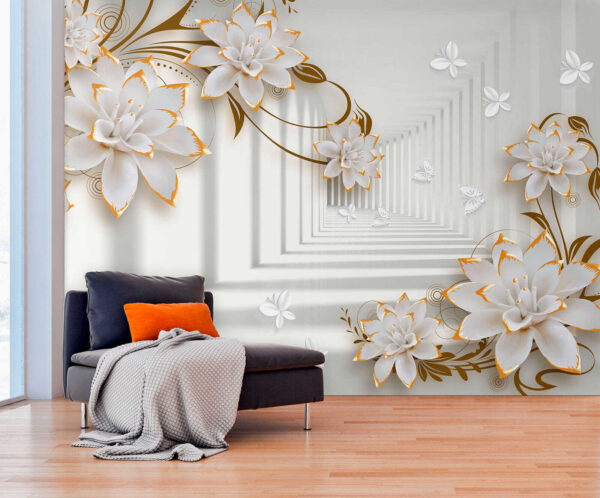 Witte en oranje bloem Fotobehang Witte en oranje bloem