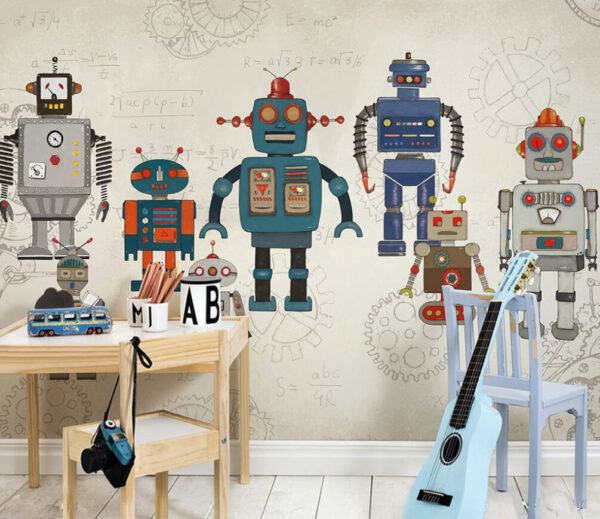 Spotprent van een robot Fotobehang Spotprent van een robot