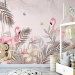 Fotobehang Blauwe en roze vlinder
