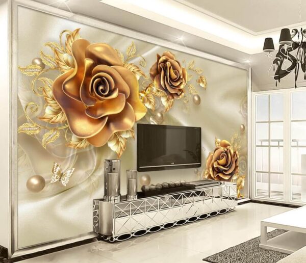 Elegante rozen te midden van delicate vlinders Fotobehang Elegante rozen te midden van delicate vlinders