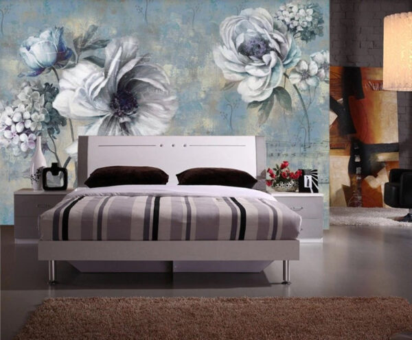 Schilderij van bloemen en noten Fotobehang Schilderij van bloemen en noten