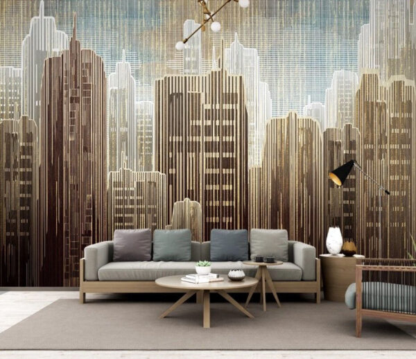 Stedelijke skyline met verticale lijnen Fotobehang Stedelijke skyline met verticale lijnen