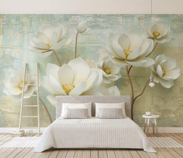 Elegante bloemen op gestructureerde achtergrond Fotobehang Elegante bloemen op gestructureerde achtergrond