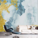 Fotobehang Abstract groenblauw en geel wervelpatroon.