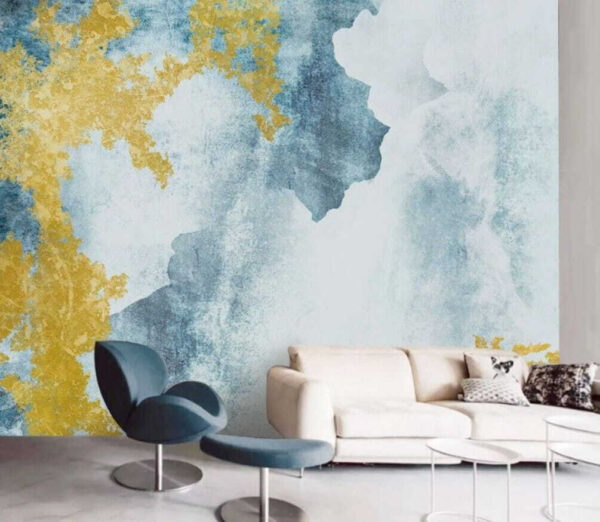 Abstract groenblauw en geel wervelpatroon Fotobehang Abstract groenblauw en geel wervelpatroon