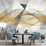 Fotobehang Abstracte golven op geometrische achtergrond.