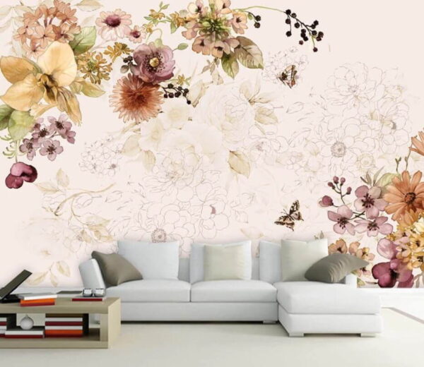 Delicate bloemen in zachte pastelkleuren Fotobehang Delicate bloemen in zachte pastelkleuren