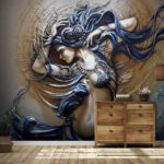 Fotobehang Mystieke vrouw in wervelend blauw.