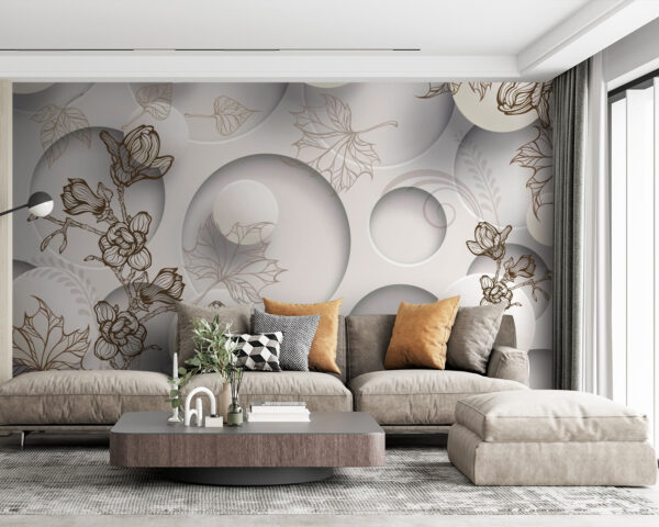 Behang met cirkels en bloemen Fotobehang Behang met cirkels en bloemen