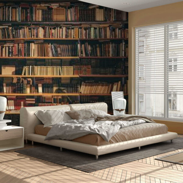 Rij boeken op een plank Fotobehang Rij boeken op een plank