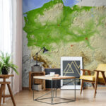 Fotobehang Kaart van polen met land en water