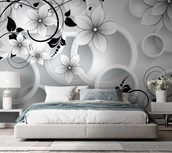 Bloem met zwart-wit ontwerp Fotobehang Bloem met zwart-wit ontwerp