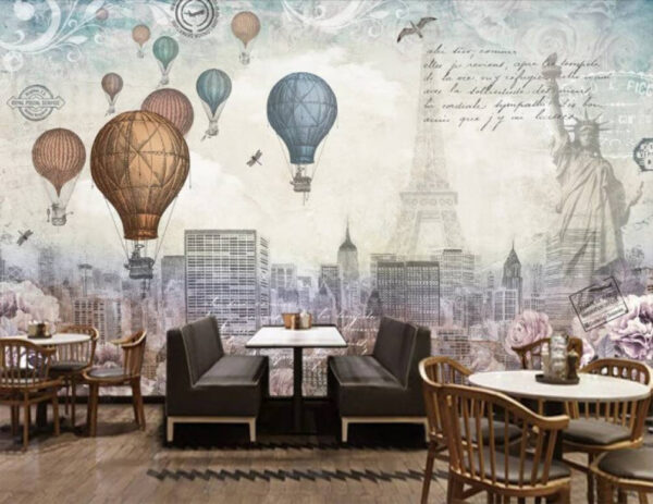 Tekening van een heteluchtballon Fotobehang Tekening van een heteluchtballon
