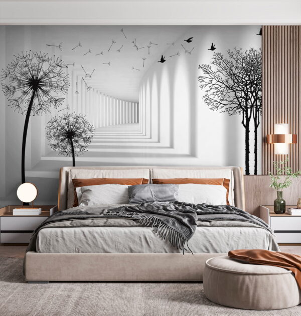 Fotobehang Fotobehang Zwart silhouet van een paardenbloem (Artikelnummer: u37803)
