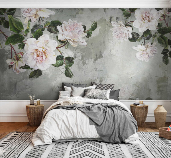 Elegante rozen op gestructureerde achtergrond Fotobehang Elegante rozen op gestructureerde achtergrond