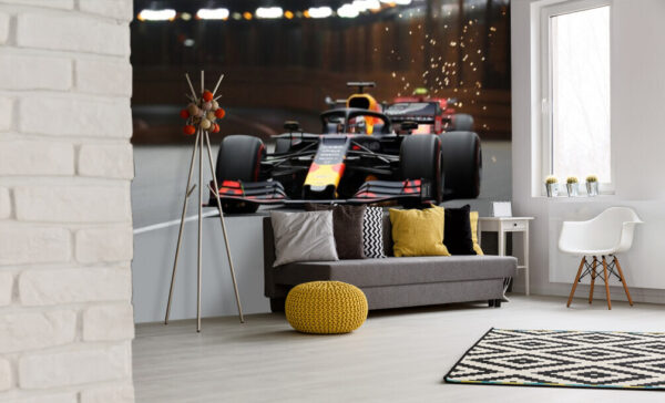 F1-auto scheurt door tunnel Fotobehang F1-auto scheurt door tunnel