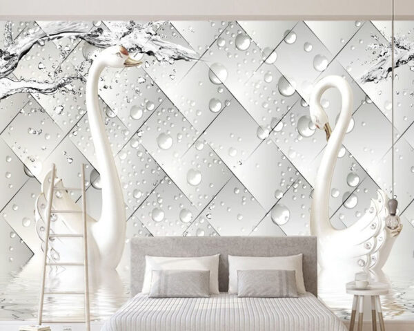 Wall murals White swans in water Fotobehang Wall murals White swans in water