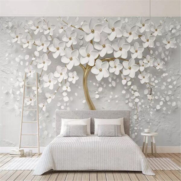 Fotobehang Fotobehang Elegante boom met witte bloesems. (Artikelnummer: u37065)