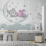 Fotobehang Aquarel van een teddybeer die een jurk draagt