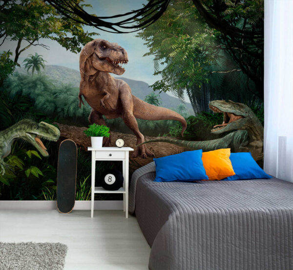 Dinosaurus in de jungle Fotobehang Dinosaurus in de jungle