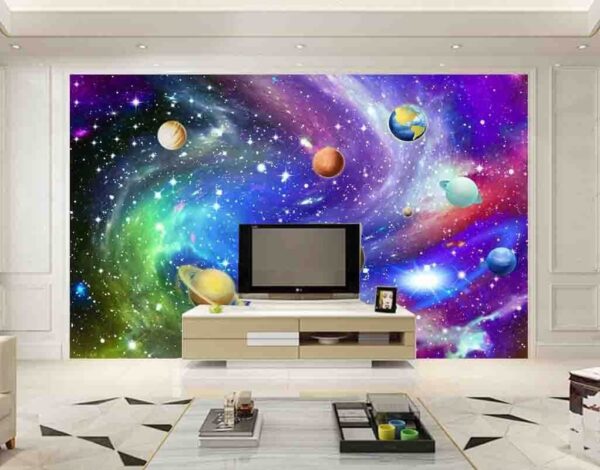Planeten aan de hemel met sterren Fotobehang Planeten aan de hemel met sterren