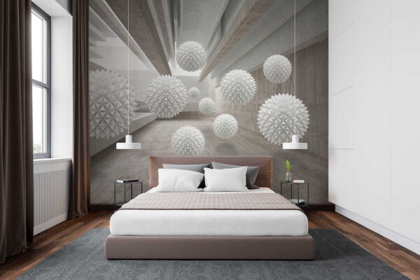 Witte bol met driehoekjes Fotobehang Witte bol met driehoekjes