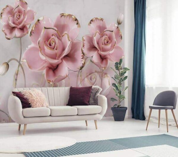 Groep roze bloemen Fotobehang Groep roze bloemen