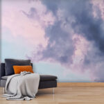 Fotobehang Bewolkte lucht met roze en blauwe wolken