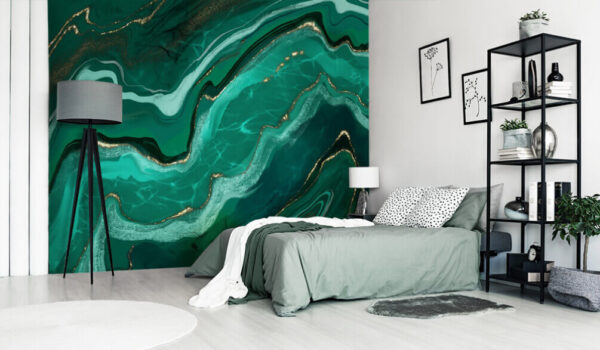 Vloeiende golven van groenblauw en groen Fotobehang Vloeiende golven van groenblauw en groen