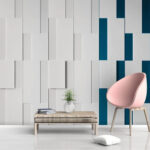 Fotobehang Wit rechthoekig object met blauwe lijnen