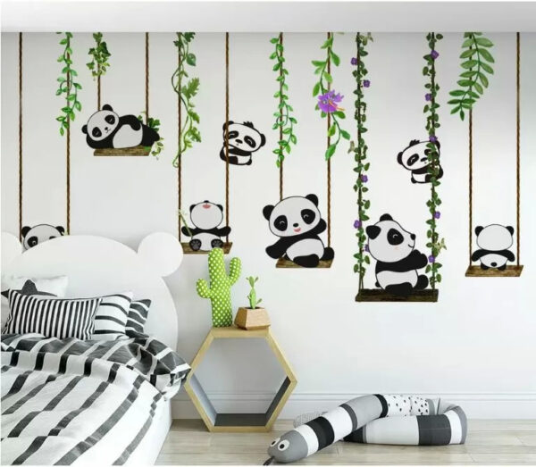 Groep panda's op schommels Fotobehang Groep panda's op schommels