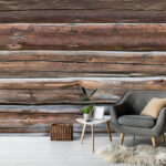 Fotobehang Verweerd hout met rijke texturen