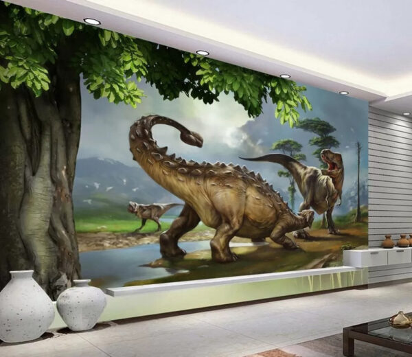 Grote dinosaurus met lange horens en lange staart Fotobehang Grote dinosaurus met lange horens en lange staart
