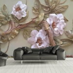Fotobehang Wanddecoratie met bloemen en bladeren