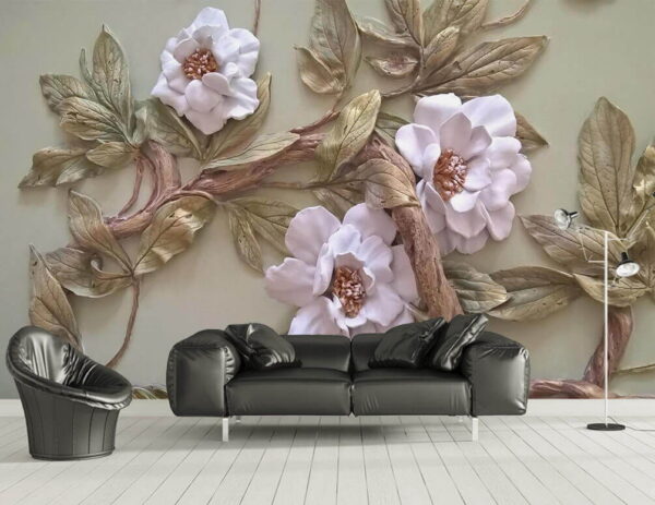 Wanddecoratie met bloemen en bladeren Fotobehang Wanddecoratie met bloemen en bladeren