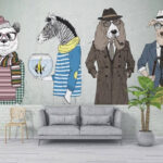 Fotobehang Muur met dierenkoppen