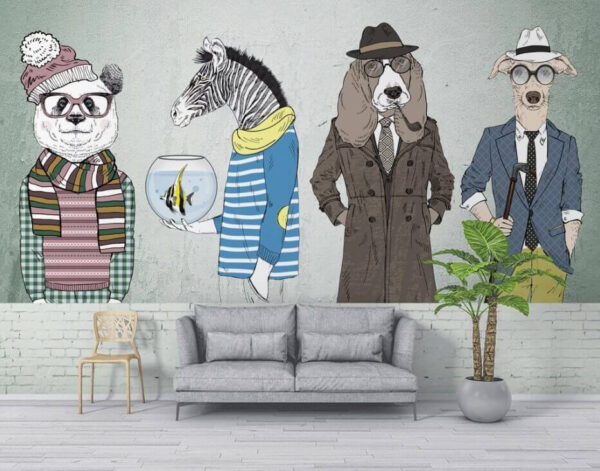 Muur met dierenkoppen Fotobehang Muur met dierenkoppen