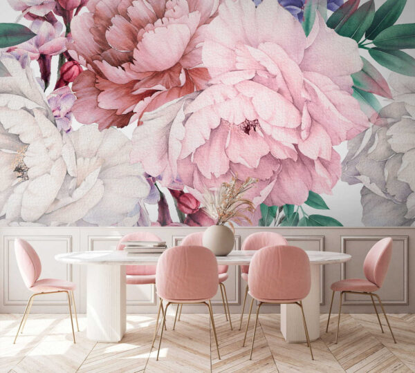 Bloemenpatroon met aquarelbloemen Fotobehang Bloemenpatroon met aquarelbloemen