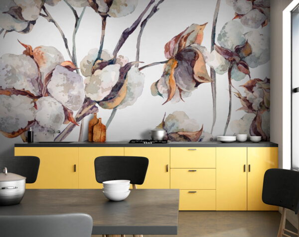 Patroon van katoenen bloemen Fotobehang Patroon van katoenen bloemen