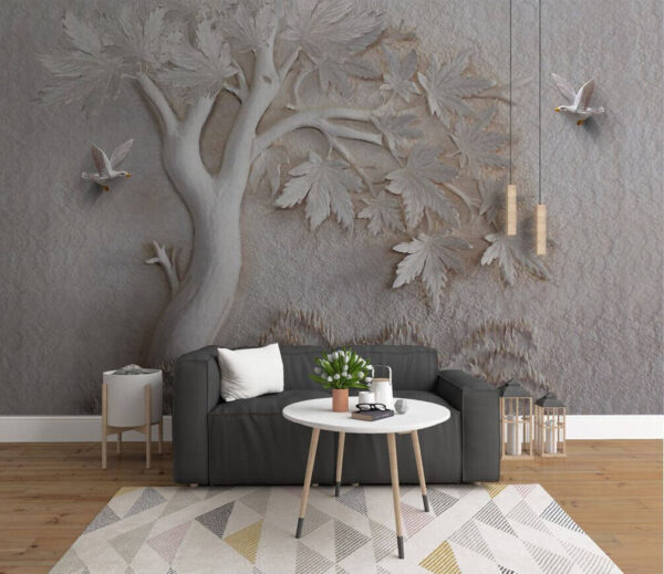 Vogel vliegt over een boom Fotobehang Vogel vliegt over een boom