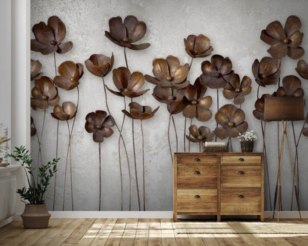 Groep bruine bloemen Fotobehang Groep bruine bloemen